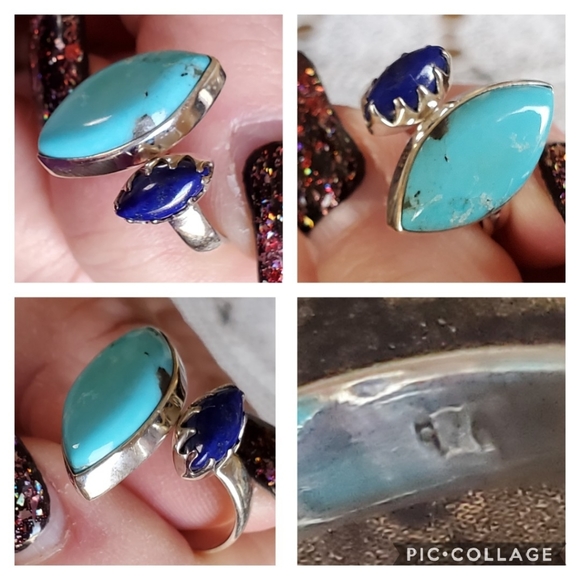 Genuine Blue Mojave Turquoise/Lapis Ring 8 - Picture 4 of 6